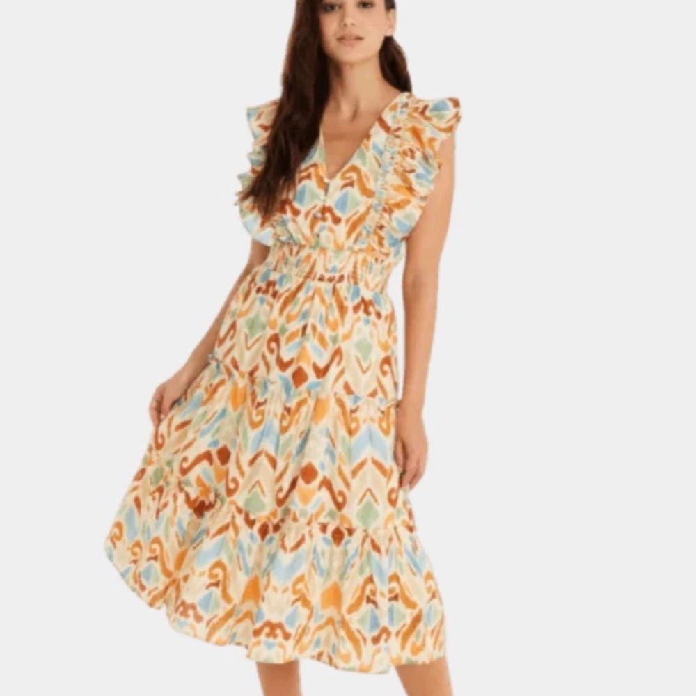 Allison New York ELLIE Dress midi ruffles Desert abstract print large